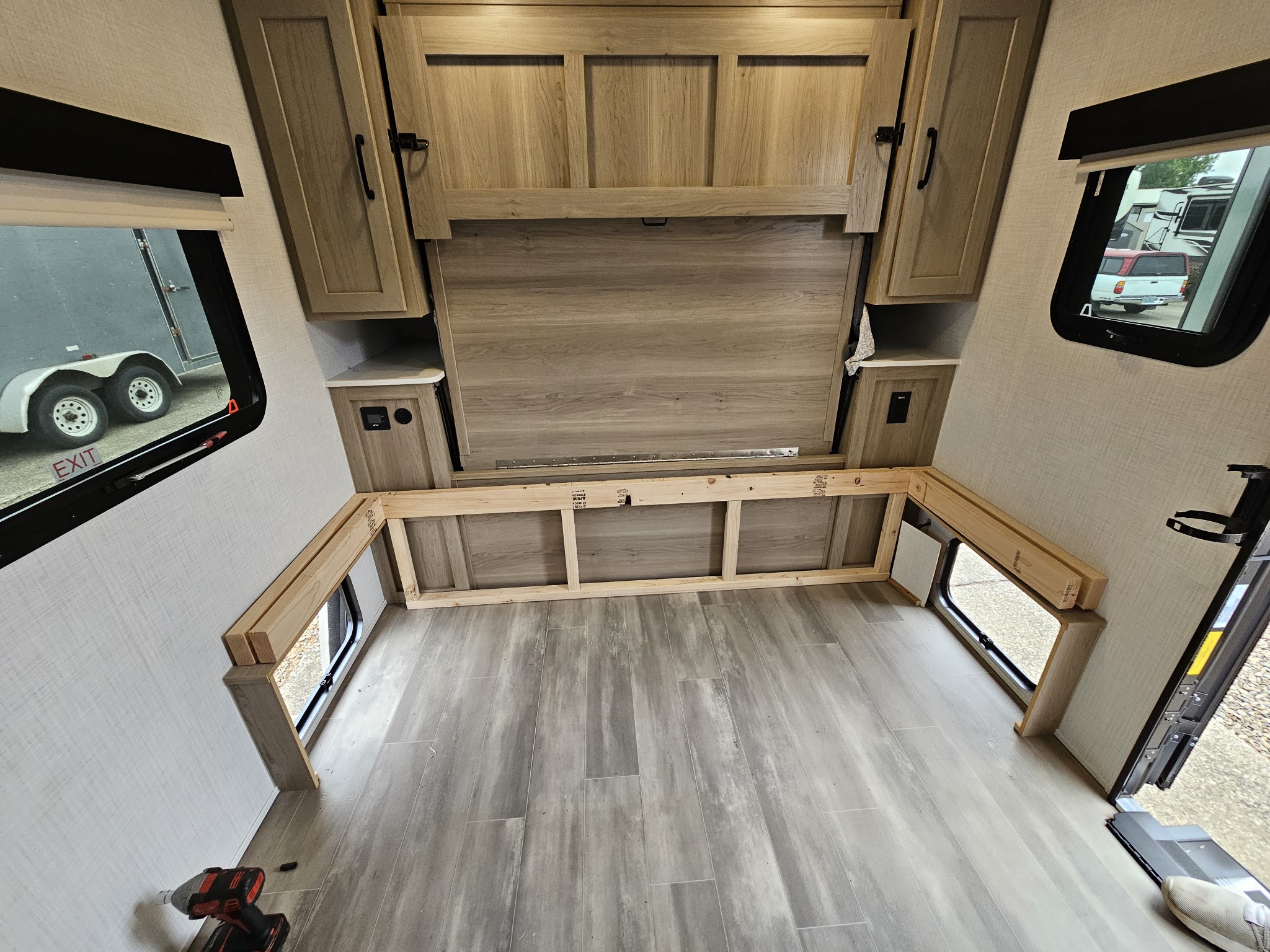 RV interior storage and seating build in progress