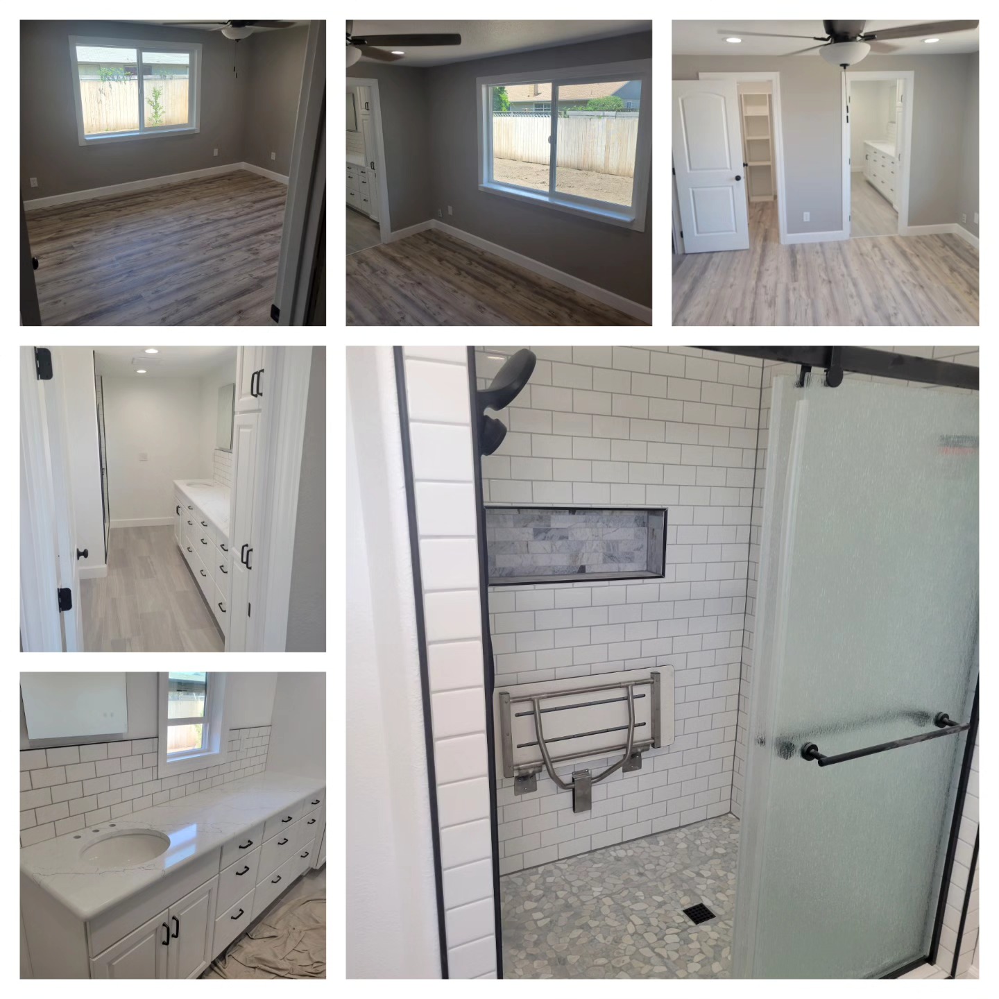 Bathroom remodel: flooring, vanity and tiled shower